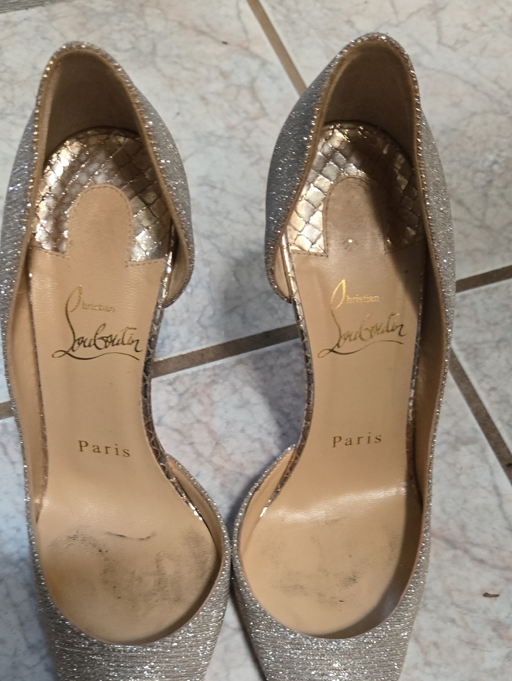 Christian Louboutin Silver Glitter D'Orsay Pumps